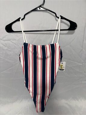 SOLID & STRIPED Red, White & Blue Vertical Stripe One-Piece Swimsuit